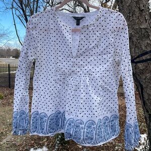 Jcrew tunic/ spring shirt. Paisley and polka dots.  Very cute.   EUC.  Size 12